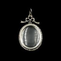 Antique Edwardian Old Cut Paste Sterling Silver Glass Shaker Bow Locket Pendant Antique Edwardian Old Cut Paste Sterling Silver Glass Shaker Bow Locket Pendant