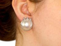 Mabe Pearl & 0.78ct Diamond, 9ct White Gold Earrings - Art Deco Style - Vintage c.1950 (9 of 9) Mabe Pearl & 0.78ct Diamond, 9ct White Gold Earrings - Art Deco Style - Vintage c.1950 (9 of 9)