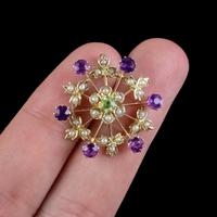 Antique Suffragette Floral Pendant 9ct Gold Amethyst Peridot Pearl c.1910 (5 of 6) Antique Suffragette Floral Pendant 9ct Gold Amethyst Peridot Pearl c.1910 (5 of 6)