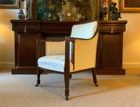 Exceptional Pair of Mahogany Inlaid Linen Silk Upholstered Bergere Armchairs (11 of 12) Exceptional Pair of Mahogany Inlaid Linen Silk Upholstered Bergere Armchairs (11 of 12)