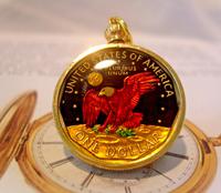 Pocket Watch Chain Coin Fob 1979 USA Gilt & Multi Enamel American One Dollar Fob (1 of 10)