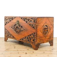 Antique 20th Century Carved Camphor Wood Trunk