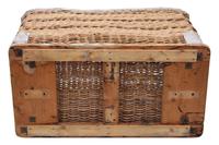Vintage large strong cane and pig skin log or storage basket (2 of 8) Vintage large strong cane and pig skin log or storage basket (2 of 8)