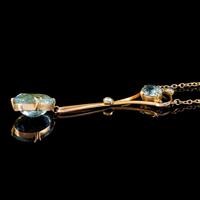 Antique Edwardian Aquamarine Pearl Lavaliere Necklace 9ct Gold 4.30ct of Aqua c.1905 (6 of 7) Antique Edwardian Aquamarine Pearl Lavaliere Necklace 9ct Gold 4.30ct of Aqua c.1905 (6 of 7)