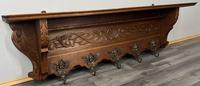French Vintage Coat Rack Oak 5 Hooks Wall Shelf Carved Coat (1 of 8)