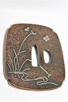 Fine & Heavy Signed Bronze Tsuba Overlaid with a Silver Heron (2 of 7) Fine & Heavy Signed Bronze Tsuba Overlaid with a Silver Heron (2 of 7)