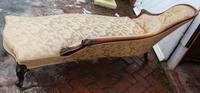 1900's Well Carved Walnut Chaise with Back in Beige. (3 of 4) 1900's Well Carved Walnut Chaise with Back in Beige. (3 of 4)