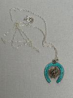 Horseshoe Silver & Enamel Pendant Necklace with Spider & Web (1 of 5)