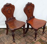 1920's Pair of Carved Mahogany Hall Chairs (2 of 3) 1920's Pair of Carved Mahogany Hall Chairs (2 of 3)