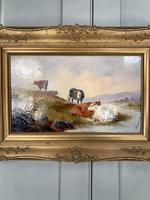 Antique Victorian river landscape oil painting study of cows 1 of 2 (3 of 10) Antique Victorian river landscape oil painting study of cows 1 of 2 (3 of 10)