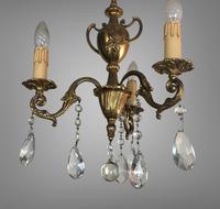 Gilt Bronze Chandelier 3 Arm Ceiling Light with Crystal Droplets (4 of 8) Gilt Bronze Chandelier 3 Arm Ceiling Light with Crystal Droplets (4 of 8)
