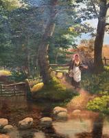 John Barter Lovely 19th Century Oil Painting 'Crossing the Stones' (6 of 14) John Barter Lovely 19th Century Oil Painting 'Crossing the Stones' (6 of 14)