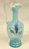Antique Pale Blue Vaseline Glass Decorated Jug (5 of 5) Antique Pale Blue Vaseline Glass Decorated Jug (5 of 5)