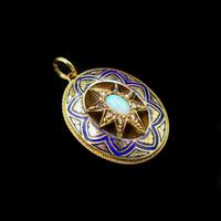 Antique Blue Enamel Opal and Diamond Star 15ct Gold Oval Locket Pendant (4 of 11) Antique Blue Enamel Opal and Diamond Star 15ct Gold Oval Locket Pendant (4 of 11)