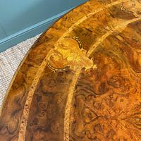 Large Figured Walnut Circular Antique Dining Table (8 of 8) Large Figured Walnut Circular Antique Dining Table (8 of 8)