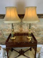 Pair Of Early 20th C Brass Lamps With Silk Shades (3 of 7) Pair Of Early 20th C Brass Lamps With Silk Shades (3 of 7)