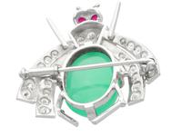 8.09ct Chrysophrase and 1.26ct Diamond & Ruby, 14ct White Gold Insect Brooch - Vintage European c.1950 (5 of 9) 8.09ct Chrysophrase and 1.26ct Diamond & Ruby, 14ct White Gold Insect Brooch - Vintage European c.1950 (5 of 9)
