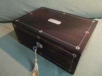 Inlaid Rosewood Jewellery Box + Tray. Plush Interior c 1845 (2 of 12) Inlaid Rosewood Jewellery Box + Tray. Plush Interior c 1845 (2 of 12)