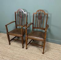 Unusual Pair of Edwardian Oak Carver Chairs by JAS. Shoolbred (6 of 8) Unusual Pair of Edwardian Oak Carver Chairs by JAS. Shoolbred (6 of 8)