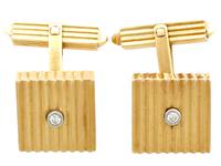 Diamond & 18ct Yellow Gold Cufflinks - Art Deco Style - Vintage German c.1960 (2 of 9) Diamond & 18ct Yellow Gold Cufflinks - Art Deco Style - Vintage German c.1960 (2 of 9)