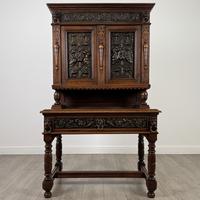 Antique 19th Century Jacobean Revival Cabinet in Copper & Oak
