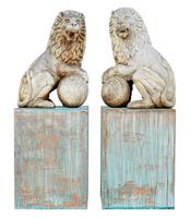 Pair of Mid 20th Century Carved Solid Wood Lions