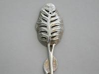 George II Cast Silver Naturalistic Leaf Pattern Mote Spoon - Unmarked c.1750 - Possibly by Francis Harache (6 of 8) George II Cast Silver Naturalistic Leaf Pattern Mote Spoon - Unmarked c.1750 - Possibly by Francis Harache (6 of 8)