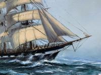Large Beautiful Mid-Century Full-Masted Ship in Rough Seas Seascape Oil Painting (5 of 12) Large Beautiful Mid-Century Full-Masted Ship in Rough Seas Seascape Oil Painting (5 of 12)