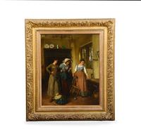 Genre Interior Scene Painted by Jules Ruinart de Brimont (1838-1898)