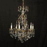 French Gilded 7 Light Antique Crystal Chandelier
