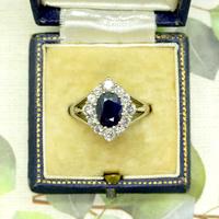Vintage 18ct white gold sapphire diamond cluster ring ~ 1.55ct sapphire (6 of 10) Vintage 18ct white gold sapphire diamond cluster ring ~ 1.55ct sapphire (6 of 10)