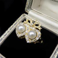 Antique Pearl and Diamond Twin Double Heart Bow 18ct Yellow Gold Ring (3 of 9) Antique Pearl and Diamond Twin Double Heart Bow 18ct Yellow Gold Ring (3 of 9)