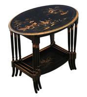 Victorian Oriental Chinoiserie Nest of Decorated Black Lacquer Tables (2 of 10) Victorian Oriental Chinoiserie Nest of Decorated Black Lacquer Tables (2 of 10)