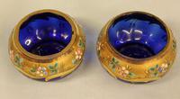 Antique Pair of Bristol Blue Decorated Salts (2 of 2) Antique Pair of Bristol Blue Decorated Salts (2 of 2)