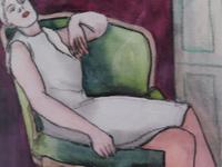 Pair of Watercolours Girl in the Chair Listed French Artist Janine Marca 1960s (6 of 10) Pair of Watercolours Girl in the Chair Listed French Artist Janine Marca 1960s (6 of 10)