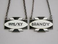 Pair of Art Deco Silver & Enamel Wine Labels 'Whisky & Brandy' by Turner & Simpson, Birmingham 1933 & 1939 (3 of 9) Pair of Art Deco Silver & Enamel Wine Labels 'Whisky & Brandy' by Turner & Simpson, Birmingham 1933 & 1939 (3 of 9)