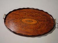 Beautiful Marquetry Inlaid Late 19th Century Oval Mahogany Tray (2 of 3) Beautiful Marquetry Inlaid Late 19th Century Oval Mahogany Tray (2 of 3)