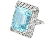 20.50 ct Aquamarine and 2.15 ct Diamond, Platinum Dress Ring - Vintage Circa 1950 (3 of 9) 20.50 ct Aquamarine and 2.15 ct Diamond, Platinum Dress Ring - Vintage Circa 1950 (3 of 9)