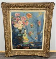Oil Painting Vintage French Floral Still Life Gift Signed Ornate Frame