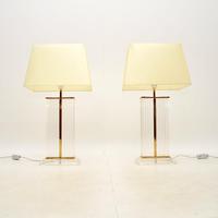 Pair of Vintage French Lucite & Brass Table Lamps