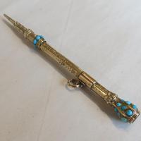 Victorian Gold Turquoise-set Pencil with Bloodstone Terminal (5 of 5) Victorian Gold Turquoise-set Pencil with Bloodstone Terminal (5 of 5)