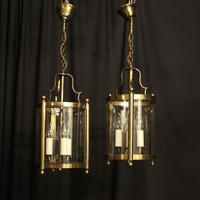 French Gilded Pair of Convex Triple Light Lanterns c.1930 (2 of 10) French Gilded Pair of Convex Triple Light Lanterns c.1930 (2 of 10)