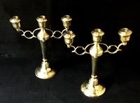 Pair of Arts & Crafts Style Brass Three Branch Candelabra (4 of 4) Pair of Arts & Crafts Style Brass Three Branch Candelabra (4 of 4)