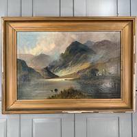 Antique large Scottish landscape oil painting of cottage by loch signed Montgomery Ansell (3 of 10) Antique large Scottish landscape oil painting of cottage by loch signed Montgomery Ansell (3 of 10)