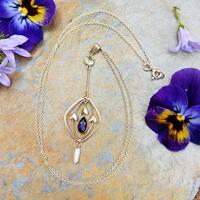 Antique 9ct Gold Peridot, Amethyst & Pearl Pendant, Suffragette Colours (3 of 9) Antique 9ct Gold Peridot, Amethyst & Pearl Pendant, Suffragette Colours (3 of 9)