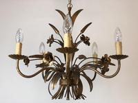 Vintage French 5 Arm Gilt Wheatsheaf & Floral Toleware Chandelier (5 of 9) Vintage French 5 Arm Gilt Wheatsheaf & Floral Toleware Chandelier (5 of 9)