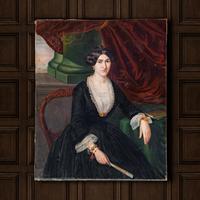 Fine 19th Century Oil Portrait Painting of a Wealthy Lady, French Antique Art