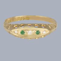 Antique Emerald & Old Cut Diamond Five-stone Ring – 18ct Gold – Chester 1915 Hallmarked
