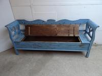 Lovely 3/4 Seater Antique Pine Painted Sky Blue Box Settle / Bench (9 of 9) Lovely 3/4 Seater Antique Pine Painted Sky Blue Box Settle / Bench (9 of 9)