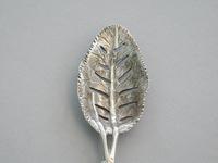 George II Cast Silver Naturalistic Leaf Pattern Mote Spoon - Unmarked c.1750 - Possibly by Francis Harache (8 of 8) George II Cast Silver Naturalistic Leaf Pattern Mote Spoon - Unmarked c.1750 - Possibly by Francis Harache (8 of 8)